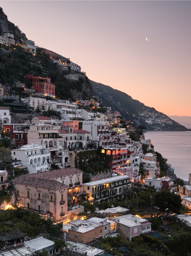 Clifftop village overlooking the Mediterranean sea at golden hour