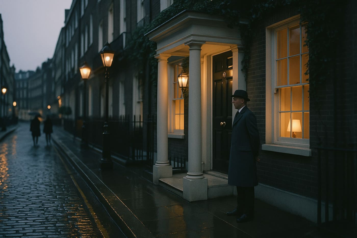 Flemings Mayfair facade on a quiet London side street at dusk