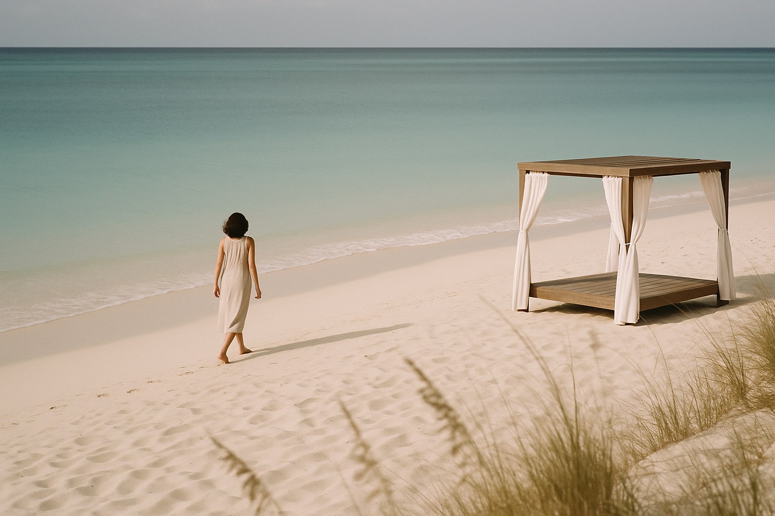 Turks and Caicos Grace Bay turquoise water and white sand beach from above